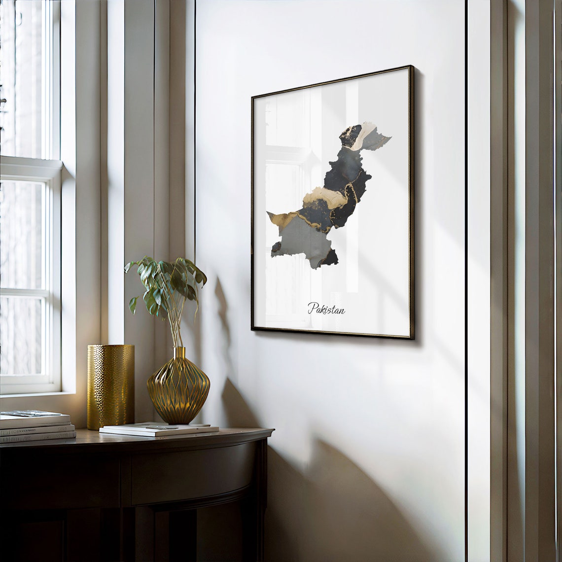 Pakistan Black and Gold Marble Silhouette Country Map Poster - Image 3