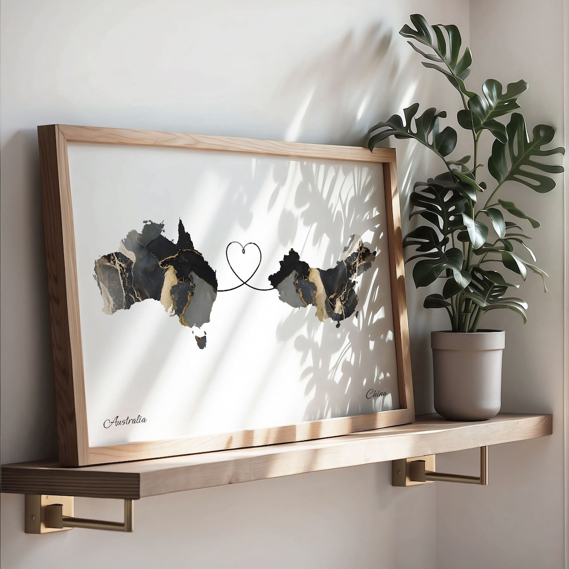 Australia To China Marble Heart Map Two Country Long Distance Gift Poster - Image 3