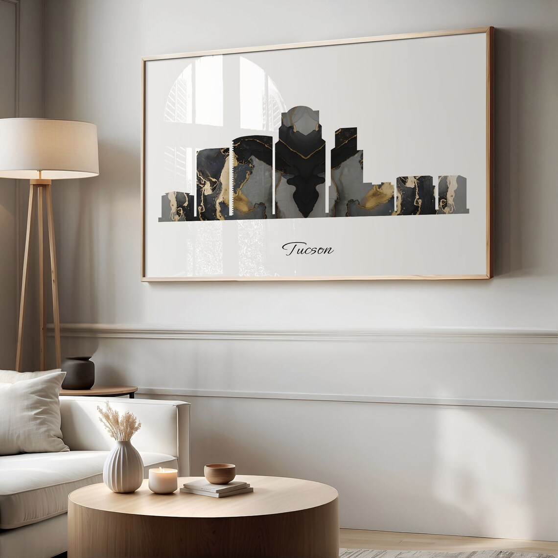 Tucson Skyline Minimalist Black Gold Marble Cityscape Art Poster - Image 2