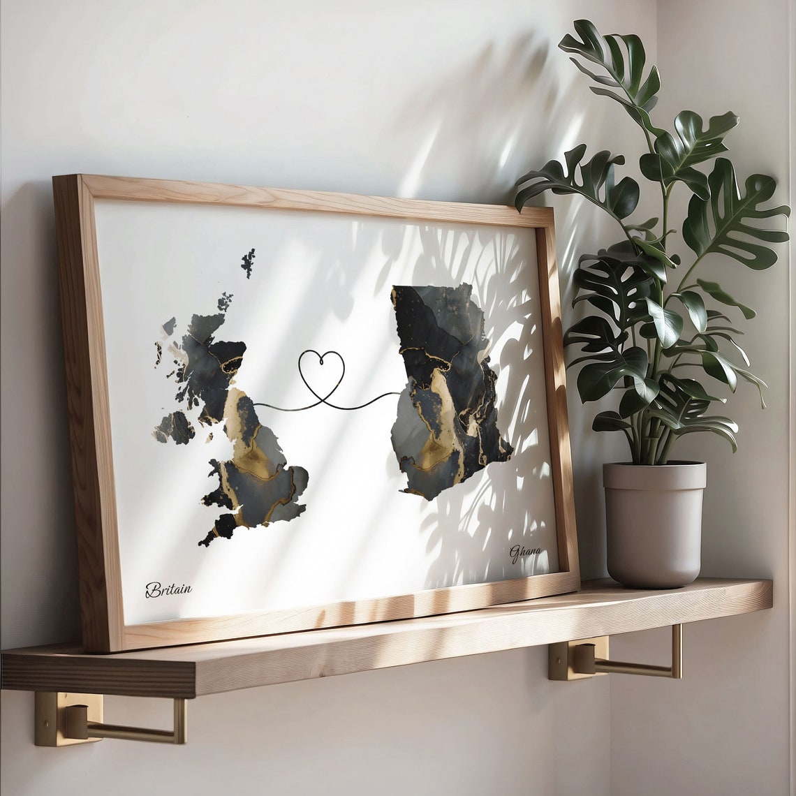 Britain to Ghana Marble Map with Heart Long Distance Love Poster - Image 3