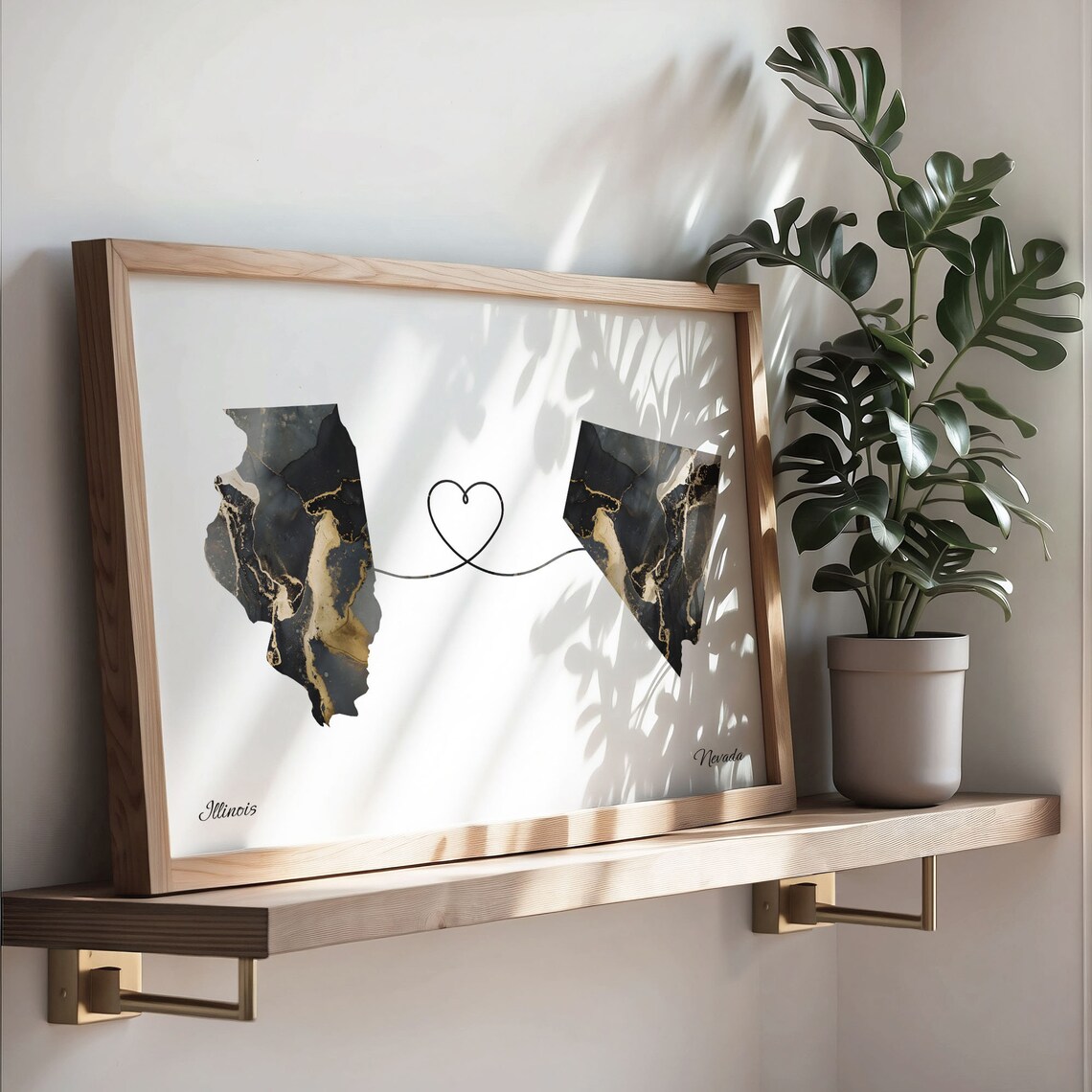 Long Distance Illinois to Nevada Heart Connection Marble Map Poster - Image 3
