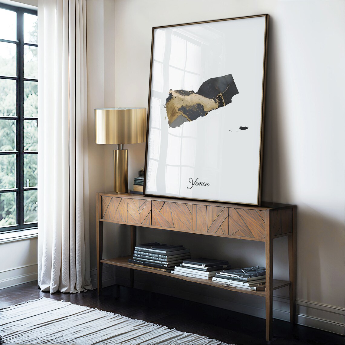 Yemen Country Marble Map Elegant Black Gold Minimalist Poster - Image 4