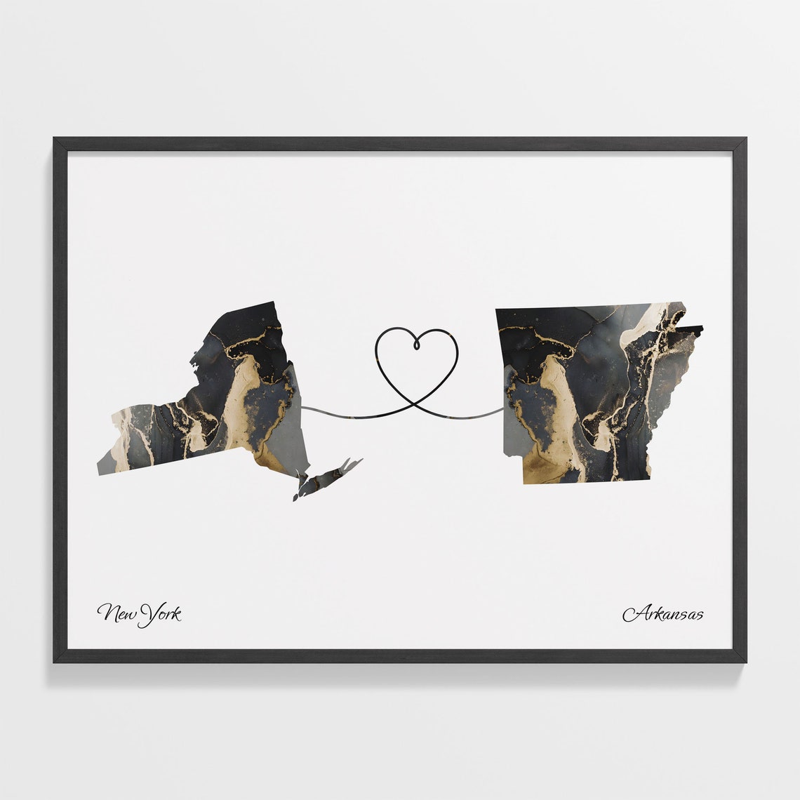 New York Arkansas Marble State Map Poster Long Distance Couples Gift