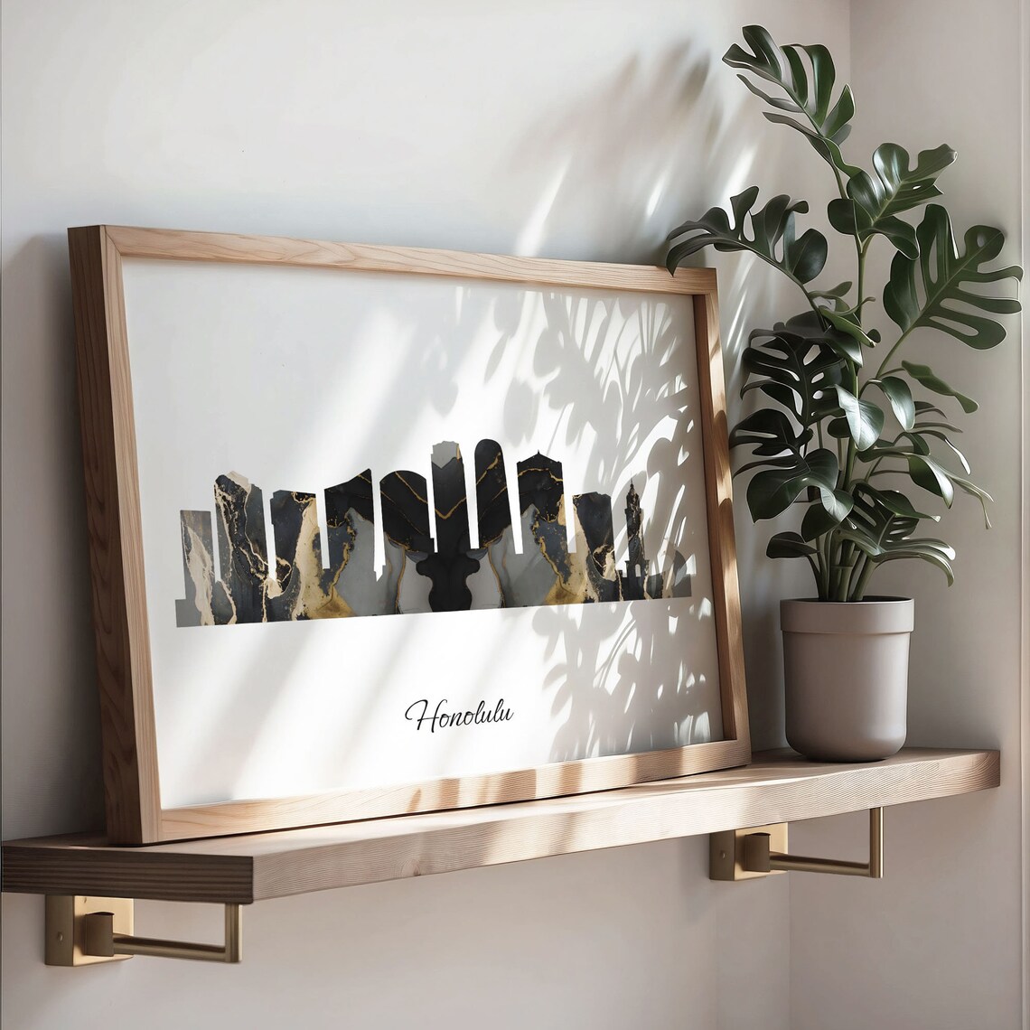 Honolulu Black Gold Marble Skyline Hawaii Cityscape Travel Gift Poster - Image 3
