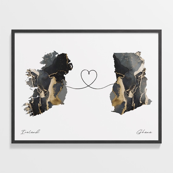 Ireland Ghana Marble Two Countries Heart Connection Art Poster