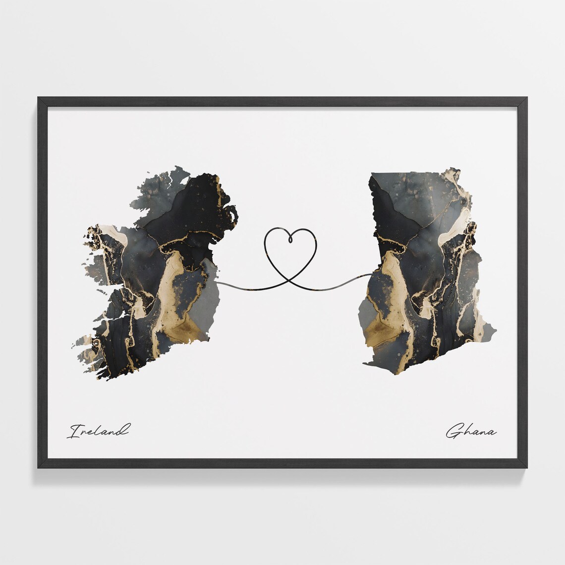 Ireland Ghana Marble Two Countries Heart Connection Art Poster