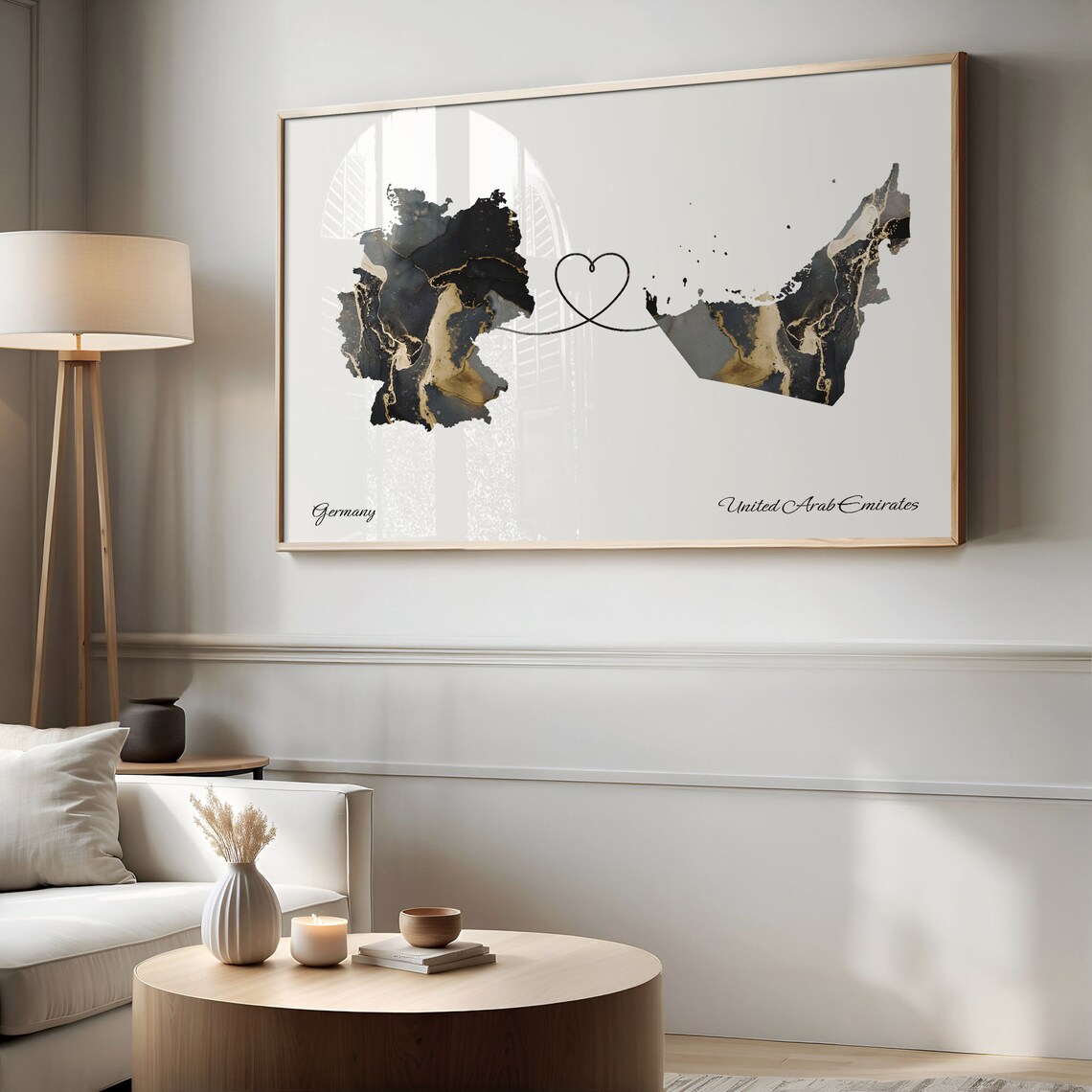Germany To United Arab Emirates Marble Heart Map Two Country Long Distance Gift Poster - Image 2
