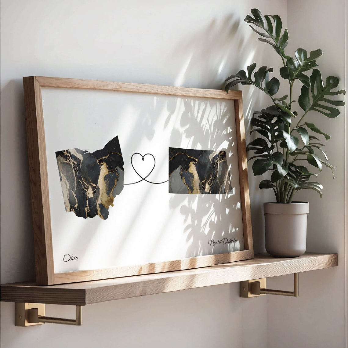 Heart Connection Ohio to North Dakota Black Marble Map Poster - Image 3