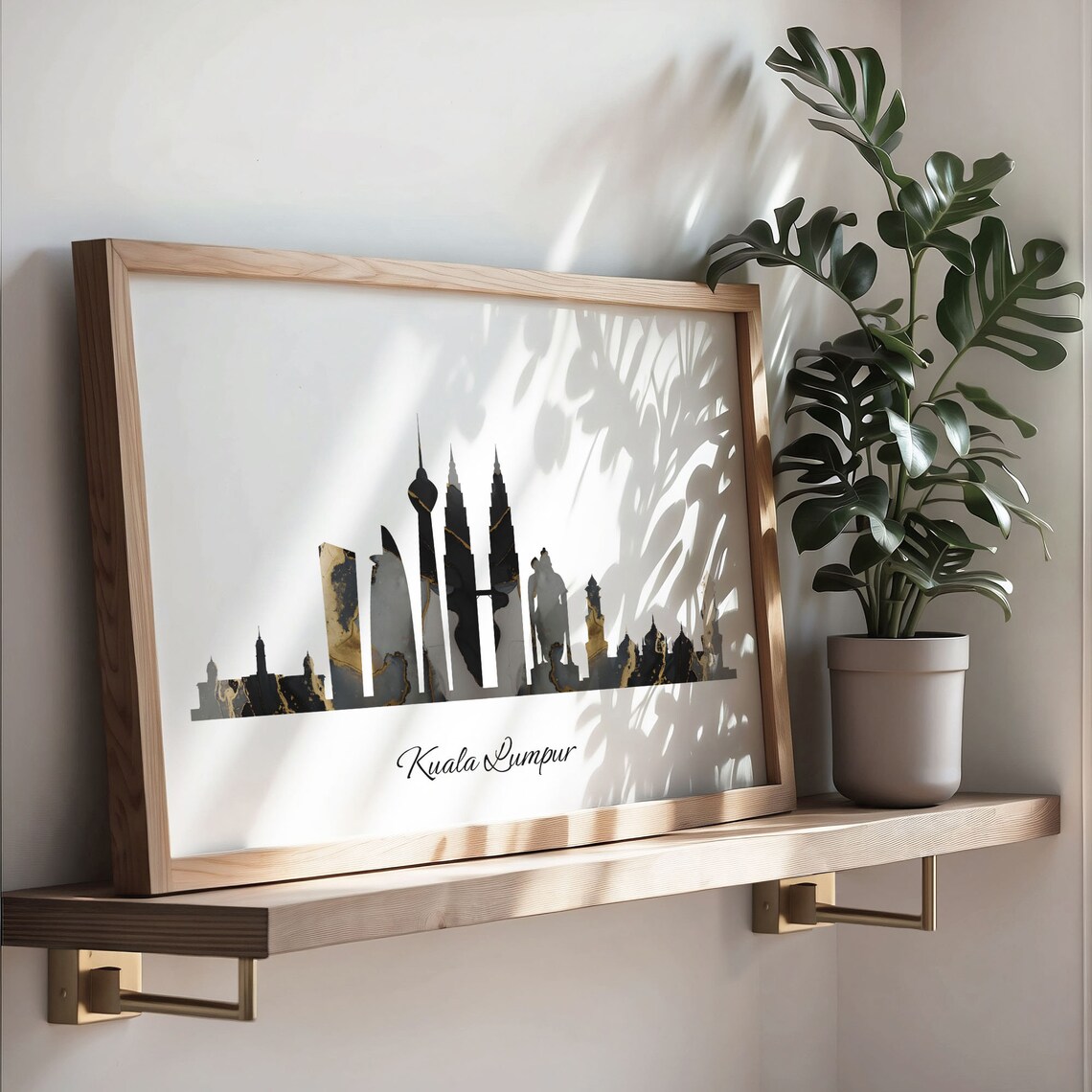Kuala Lumpur Skyline Black Gold Marble Cityscape Malaysia Travel Decor Poster - Image 3