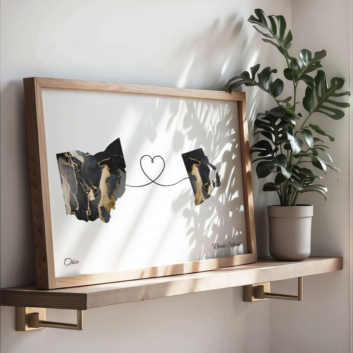 Ohio To Rhode Island Marble Map Heart Poster Long Distance Love Gift - Image 3