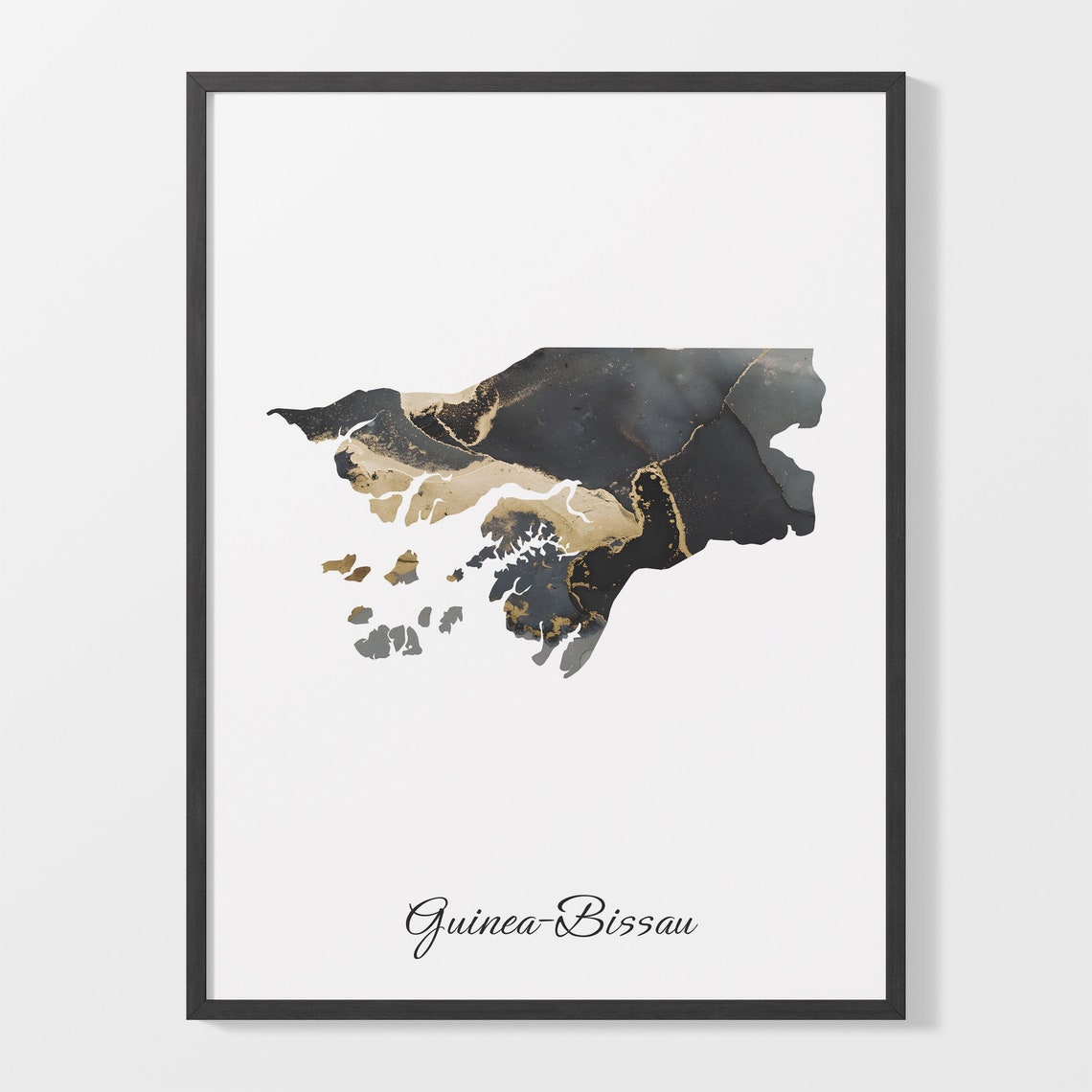 Guinea Bissau Elegant Black Gold Marble Map Home Decor Art Poster