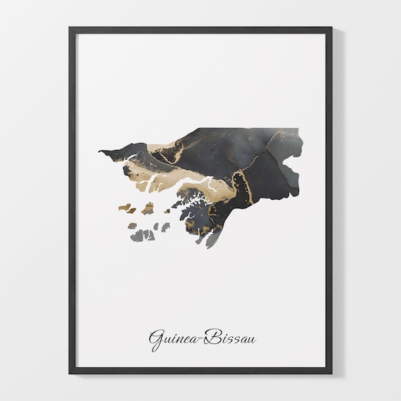 Guinea Bissau Elegant Black Gold Marble Map Home Decor Art Poster