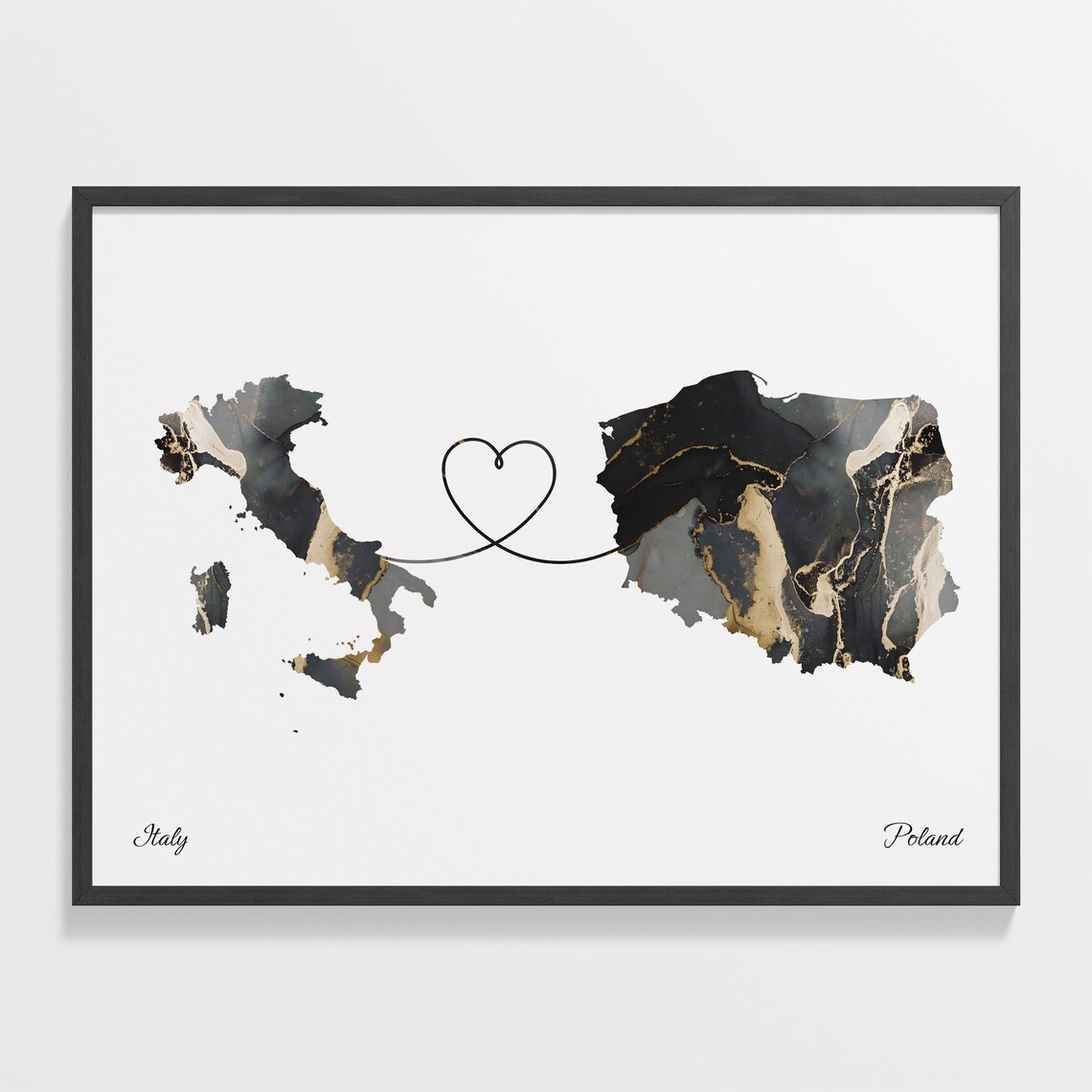 Italy To Poland Map Poster, Travel Art Print