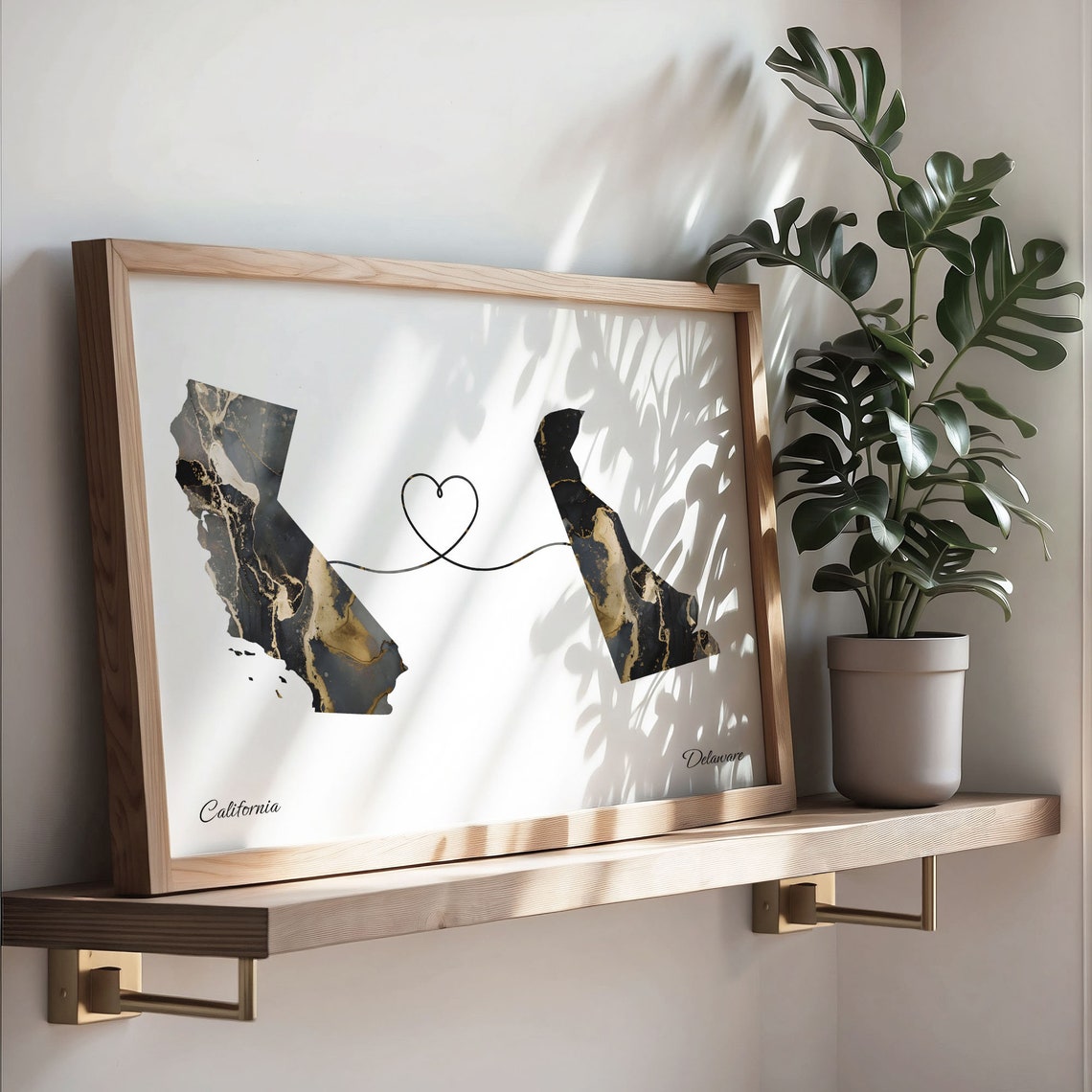 California and Delaware Black and Gold Marble Two States Map Poster - Image 4