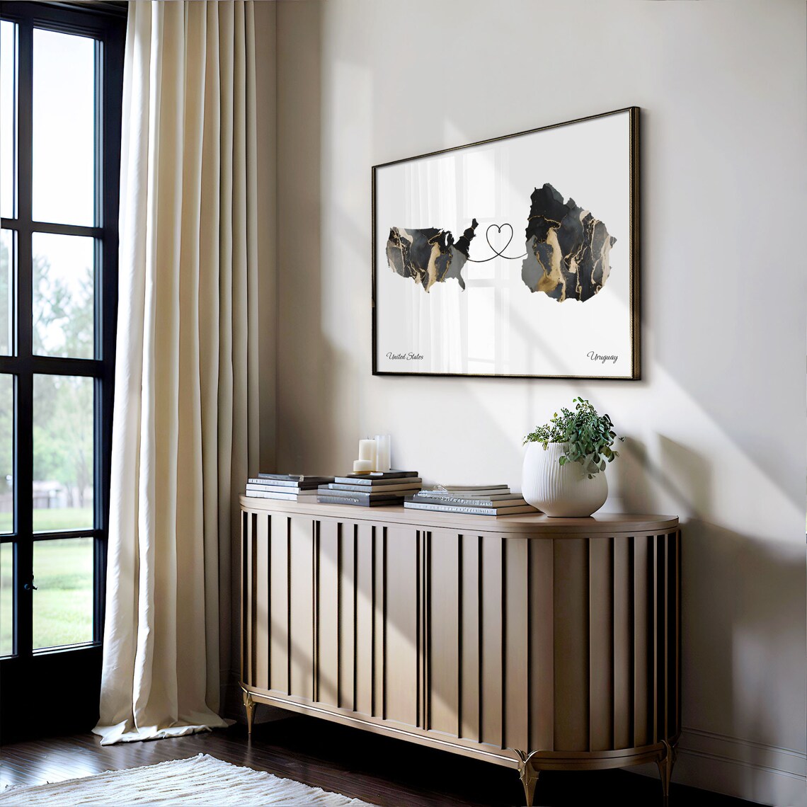 USA to Uruguay Marble Map Poster, Global Love Map - Image 4
