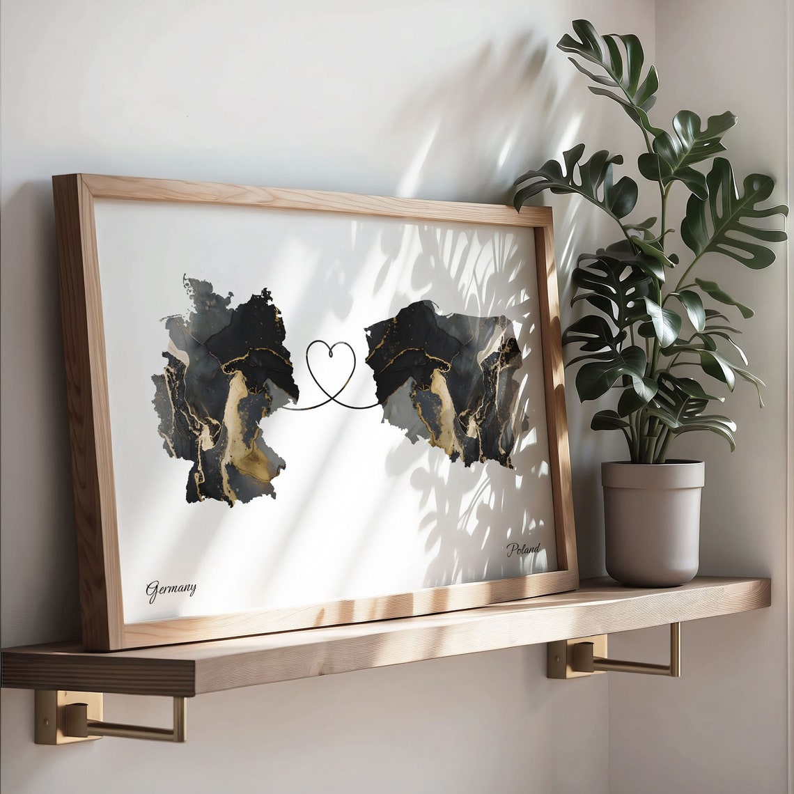 Germany Poland Love Heart Marble Map Couple Long Distance Poster - Image 3