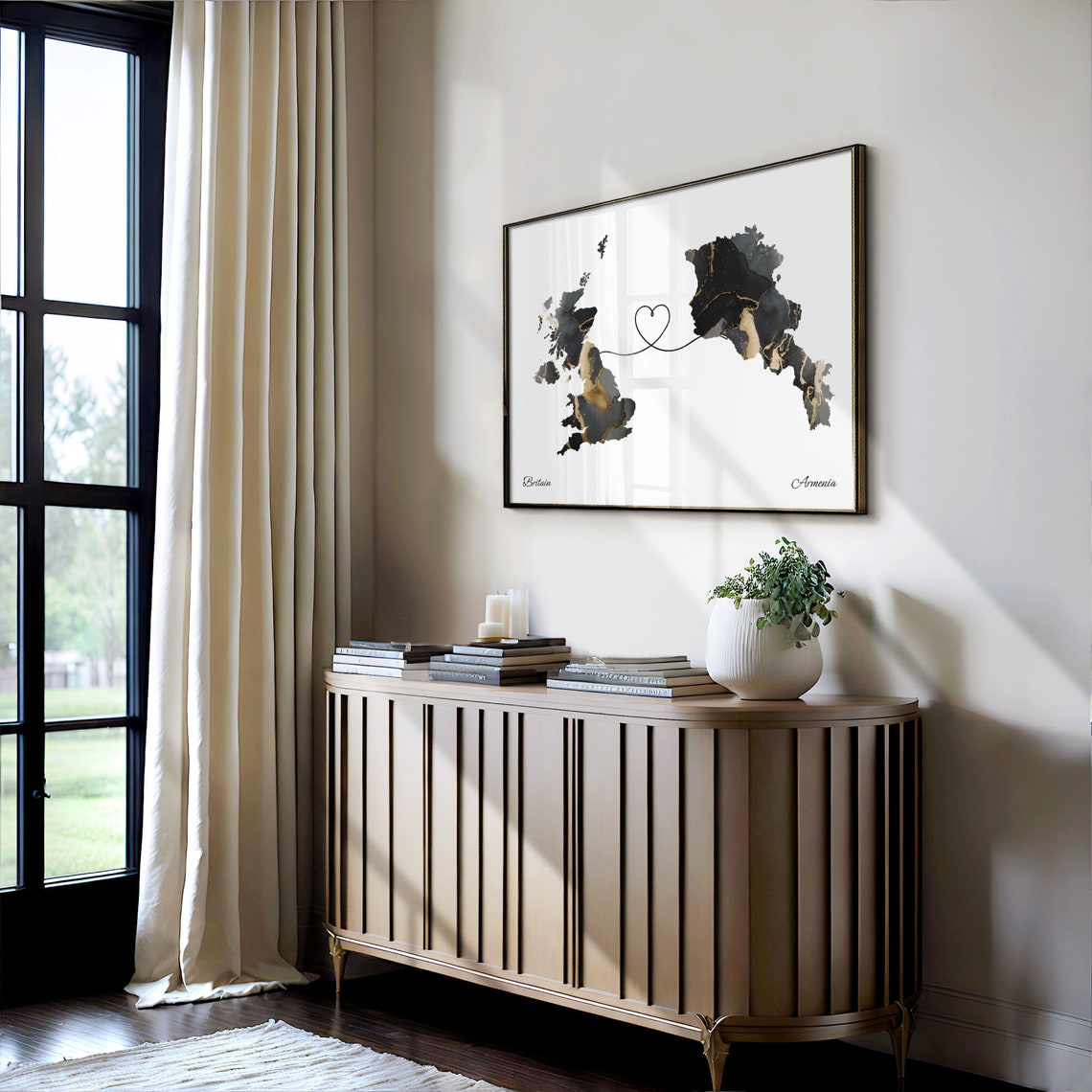Britain To Armenia Long Distance Marble Map Heart Print Gift Art - Image 4