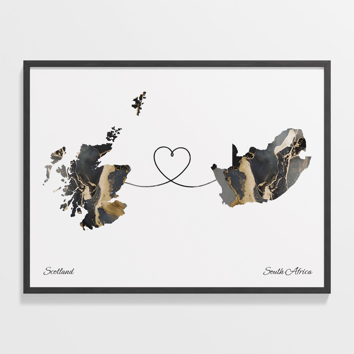 Scotland South Africa Long Distance Marble Map Heart Print Gift