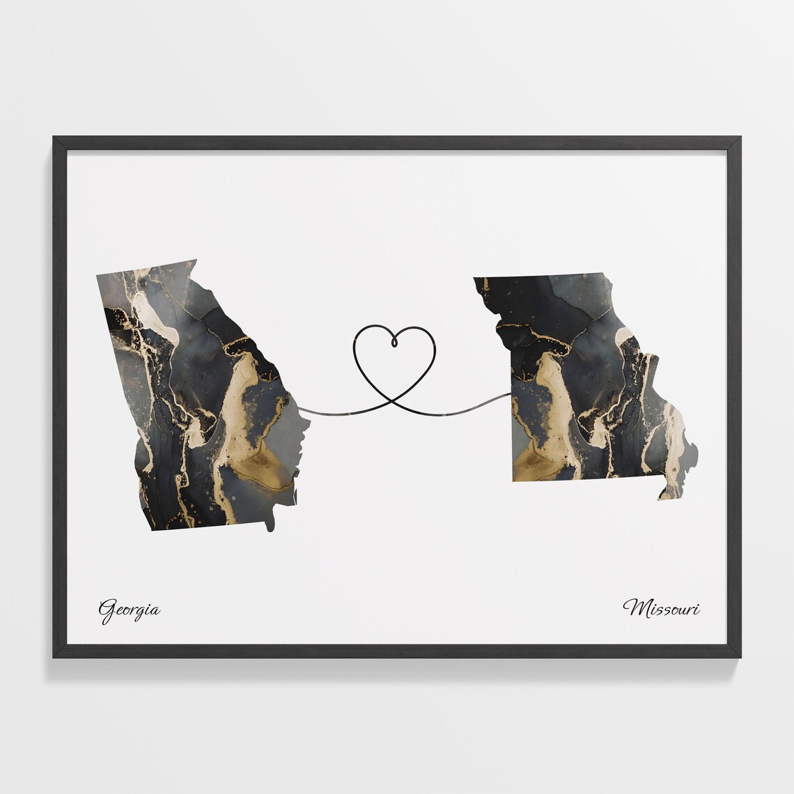 Georgia to Missouri Heart Map Travel Poster