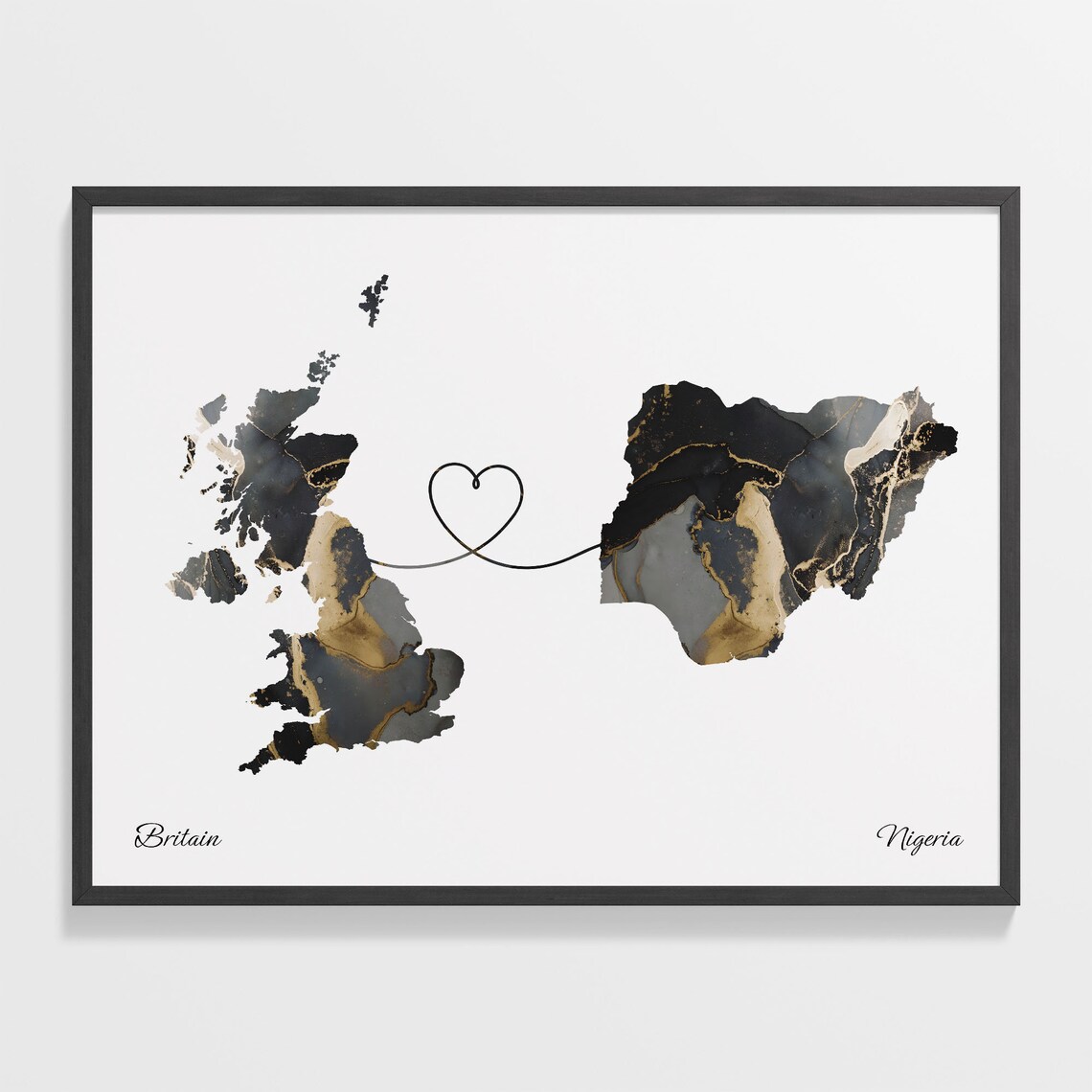 Britain To Nigeria Map Poster, Travel Art Print