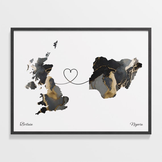 Britain To Nigeria Map Poster, Travel Art Print