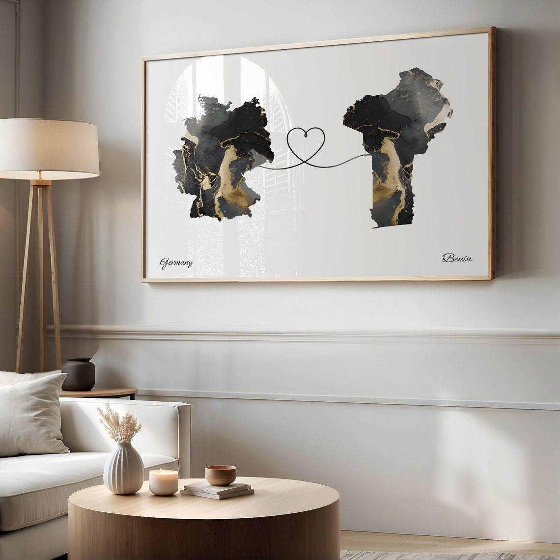 Germany and Benin Heart Connection Black and Gold Marble Poster - Image 2