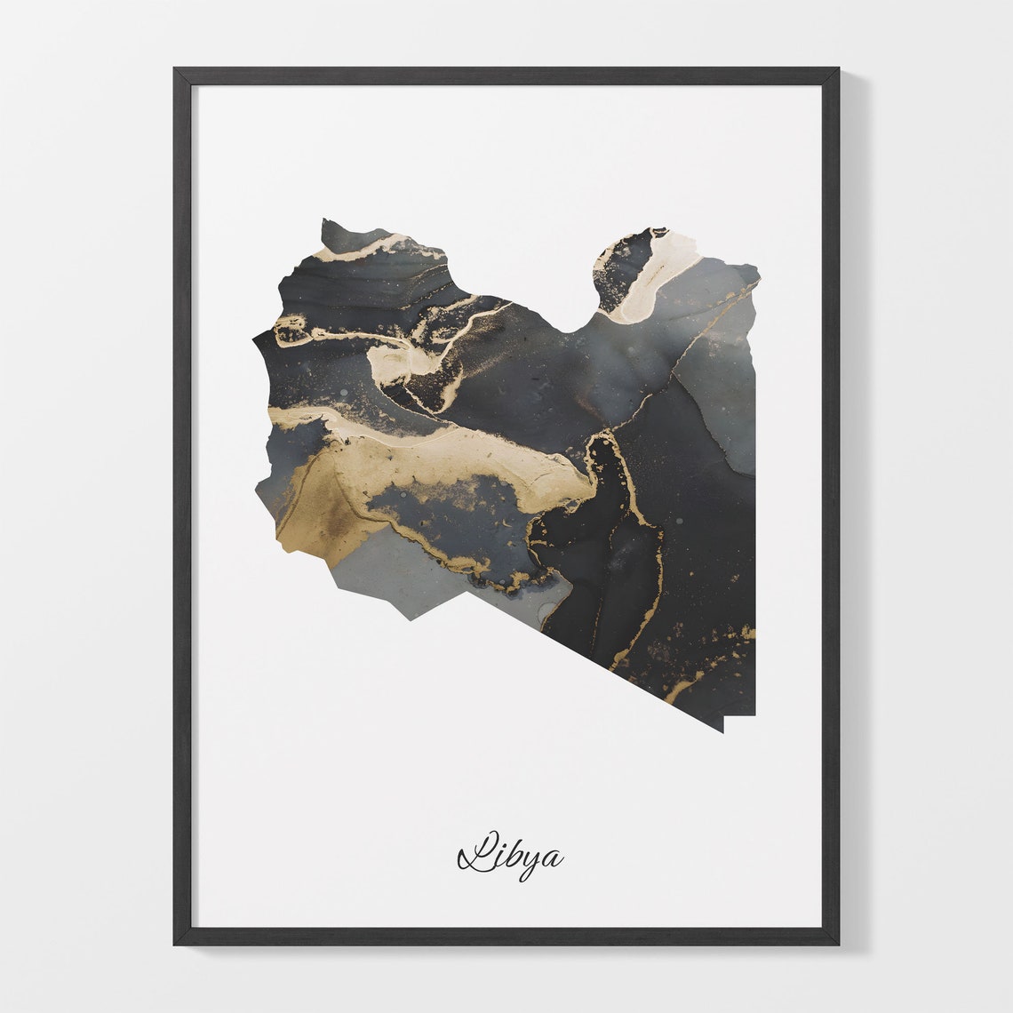 Libya Black and Gold Marble Country Map Elegant Decor Poster