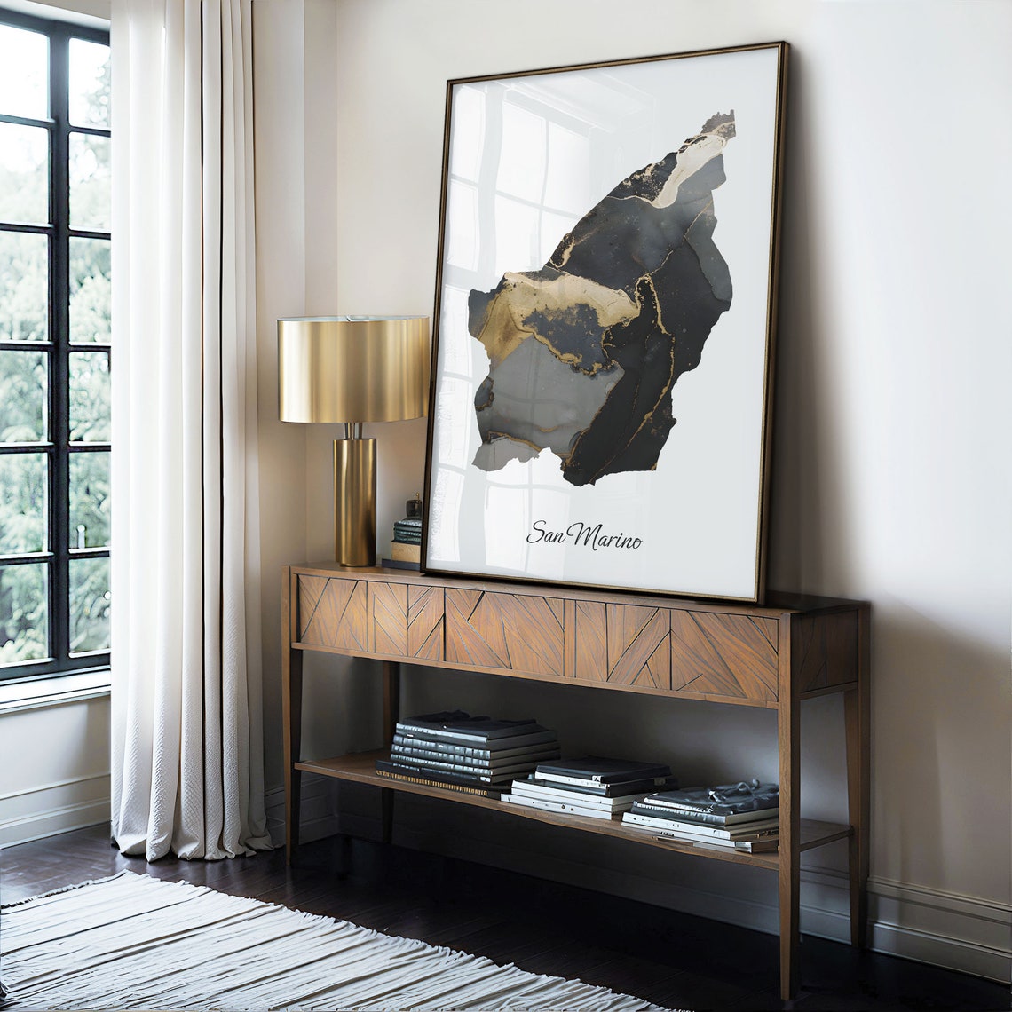 San Marino Black And Gold Marble Map Minimalist Elegant Art Poster - Image 4