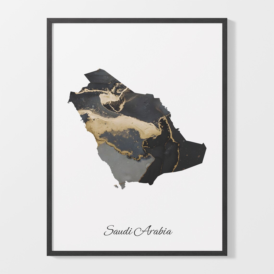 Saudi Arabia Black and Gold Marble Country Map Elegant Minimalist Poster