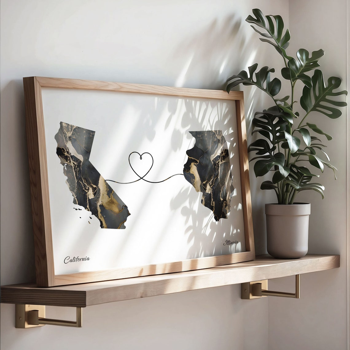 California and Illinois Black and Gold Marble Two States Map Poster - Image 4