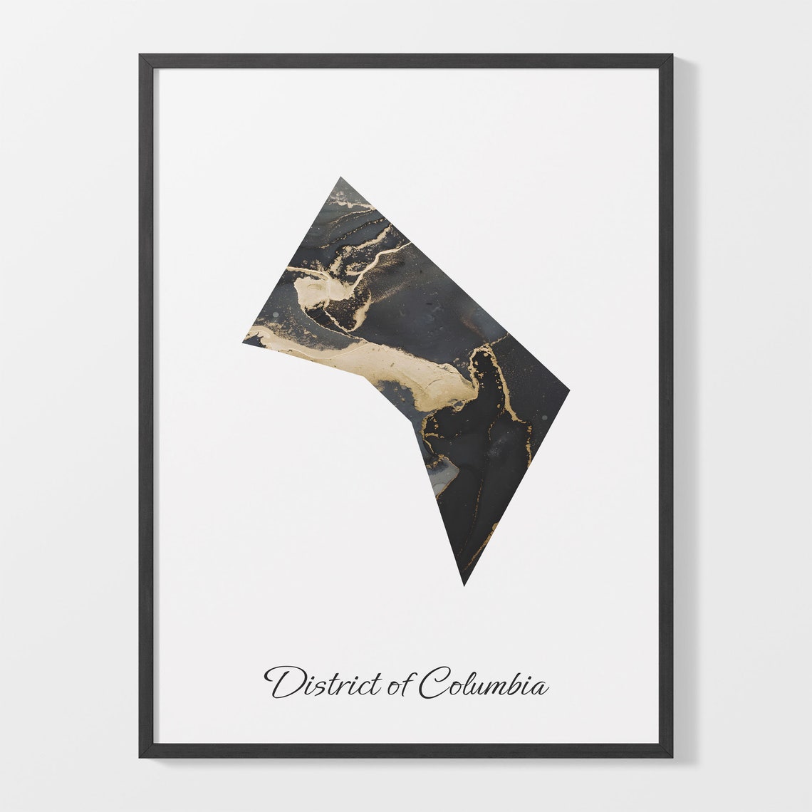 District of Columbia Black and Gold Marble Silhouette State Map Poster