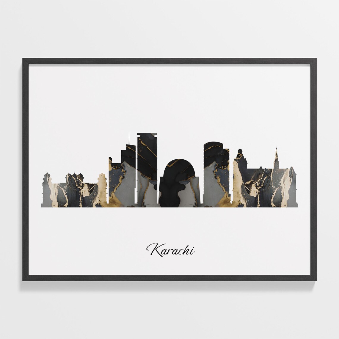 Karachi Black Gold Marble Skyline Pakistan Cityscape Travel Gift Poster