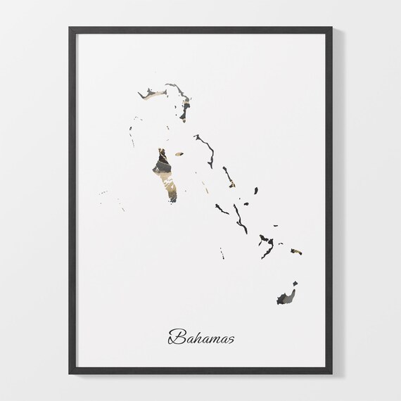 Bahamas Black and Gold Marble Silhouette Island Map Art Poster