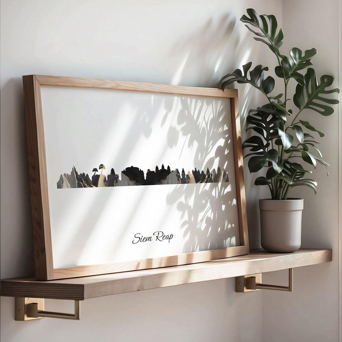 Siem Reap Cambodia Black Gold Marble Skyline Silhouette Poster - Image 3