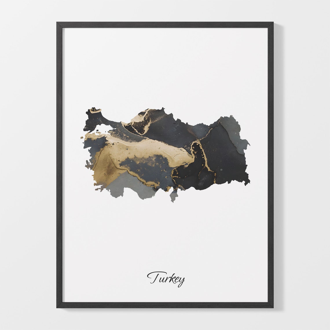 Turkey Black And Gold Marble Map Minimalist Elegant Art Poster
