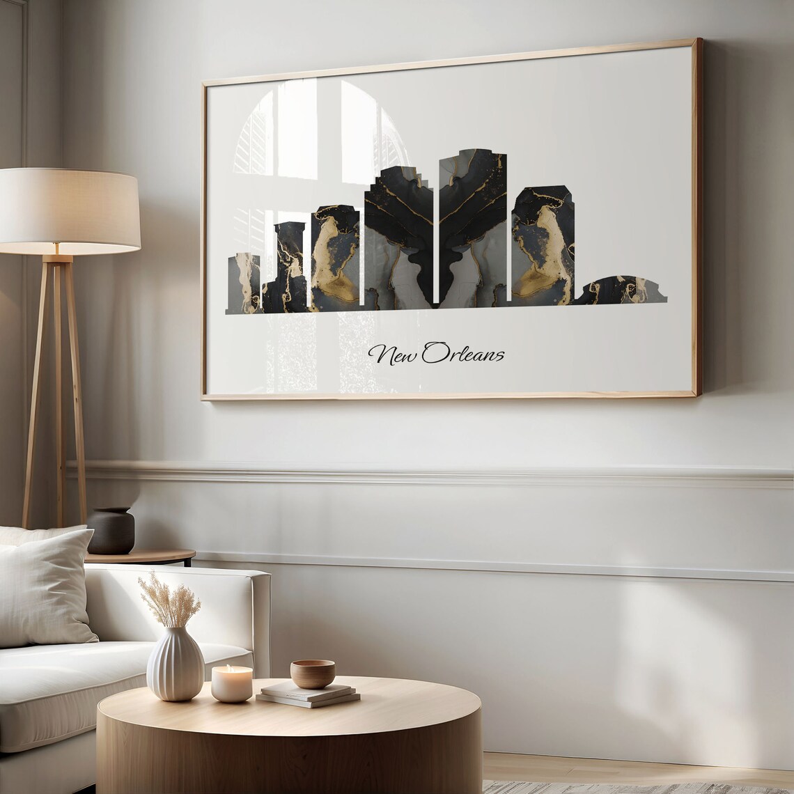 New Orleans Louisiana Black Gold Marble Skyline Silhouette Art Poster - Image 2