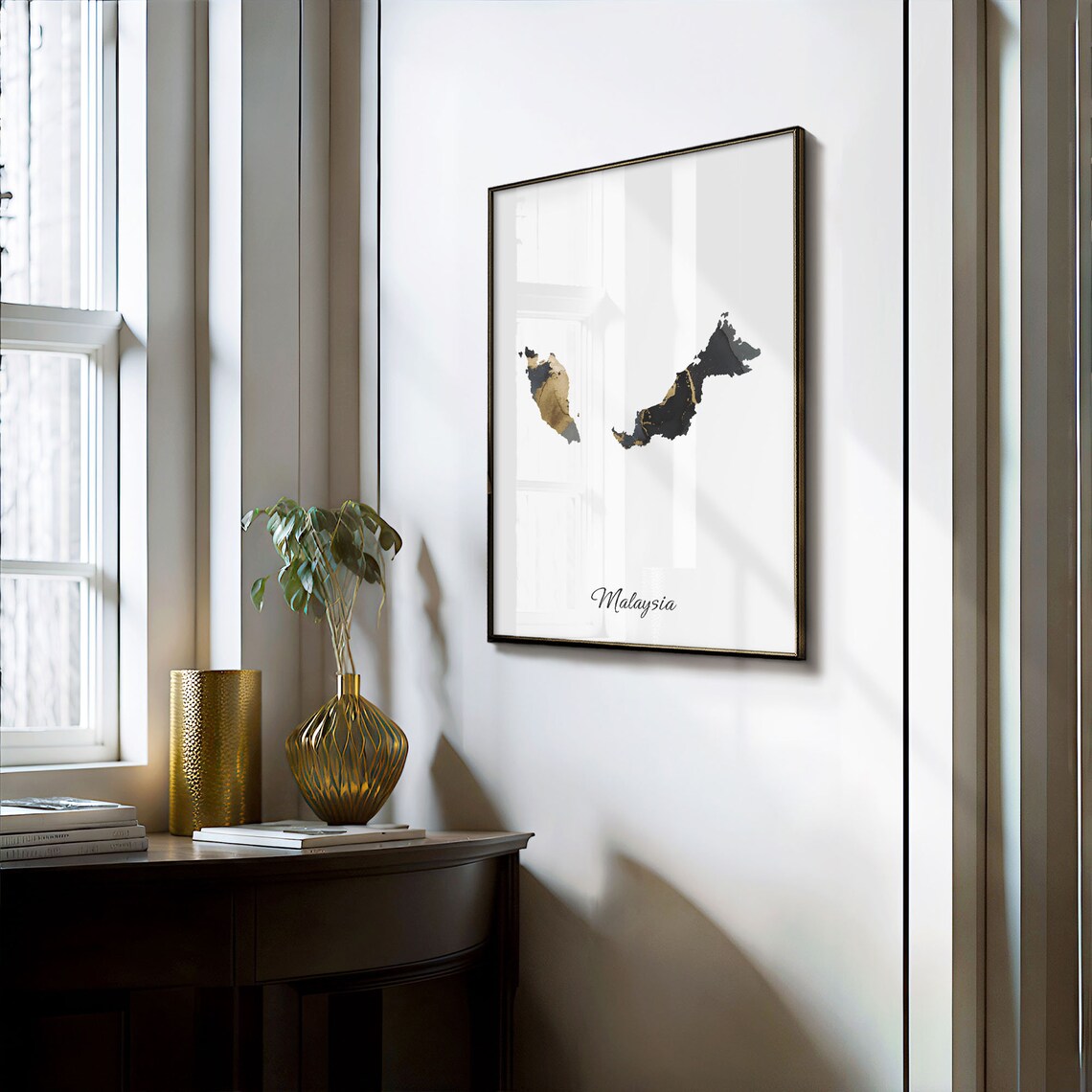Malaysia Black and Gold Marble Country Map Silhouette Minimalist Poster - Image 3