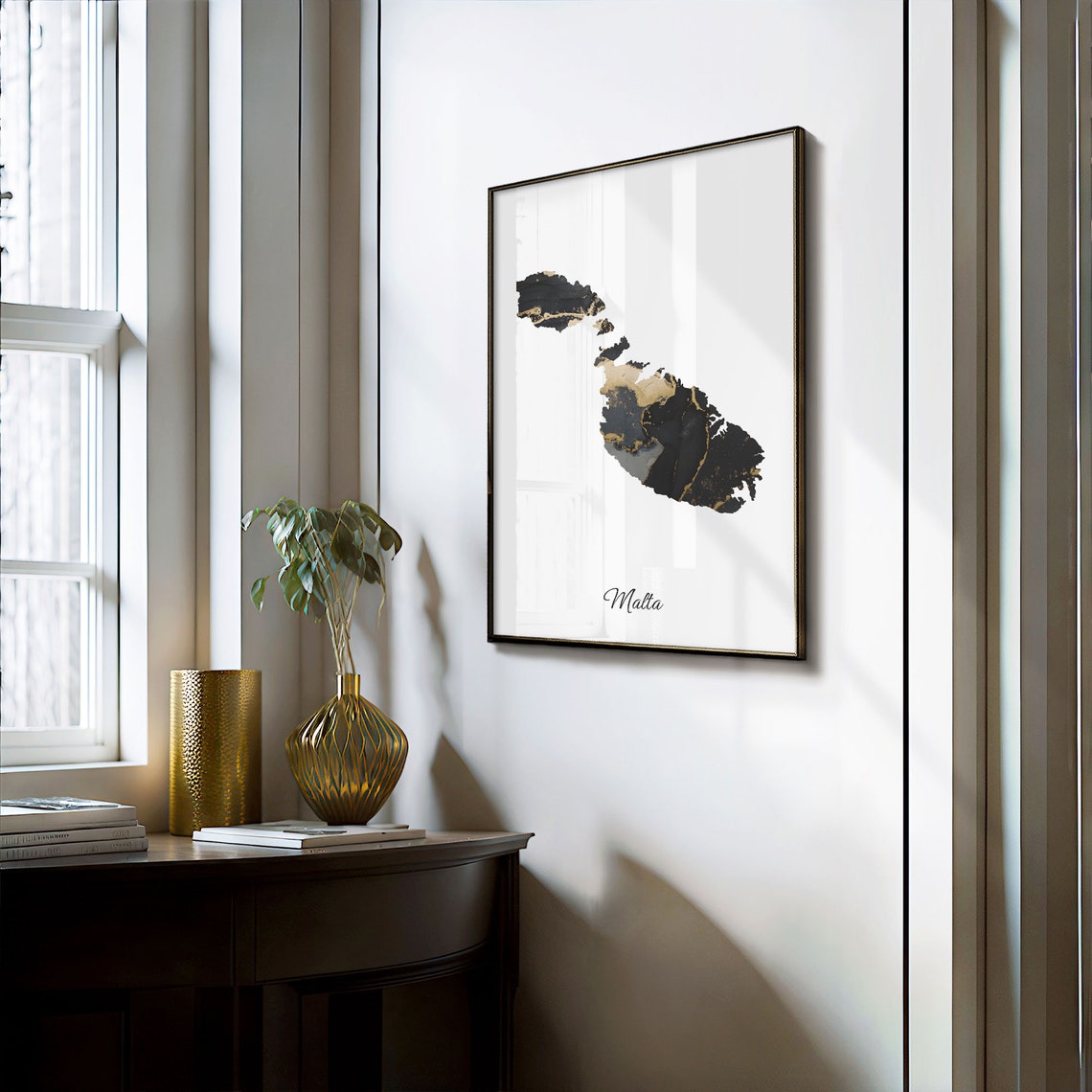 Malta Black and Gold Marble Country Map Silhouette Minimalist Poster - Image 3