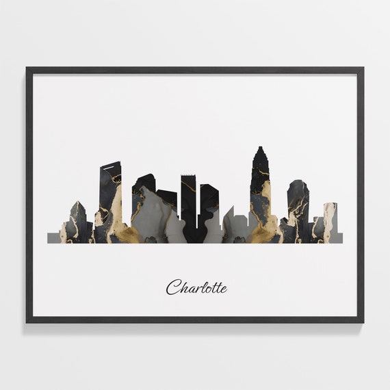 Charlotte Skyline Print, Marble Cityscape Poster