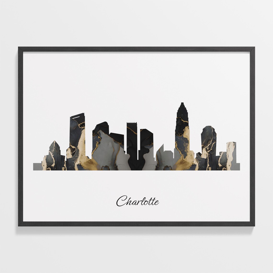 Charlotte Skyline Print, Marble Cityscape Poster