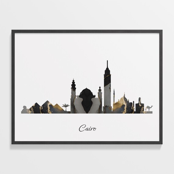 Cairo Skyline Marble Cityscape Black and Gold Egypt Travel Poster