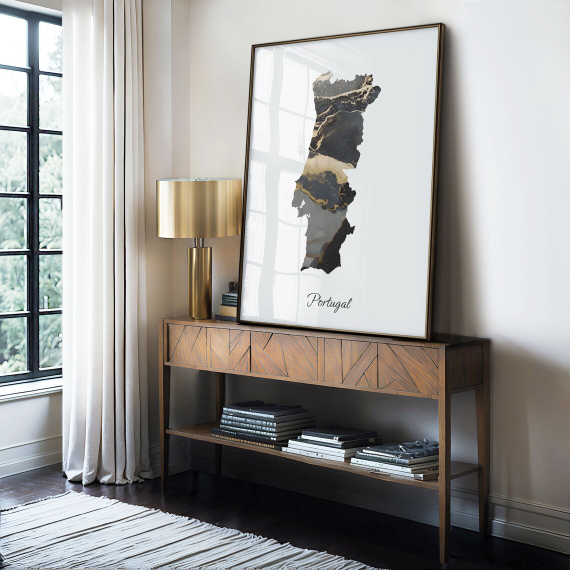 Portugal Black and Gold Marble Country Map Silhouette Minimalist Poster - Image 4