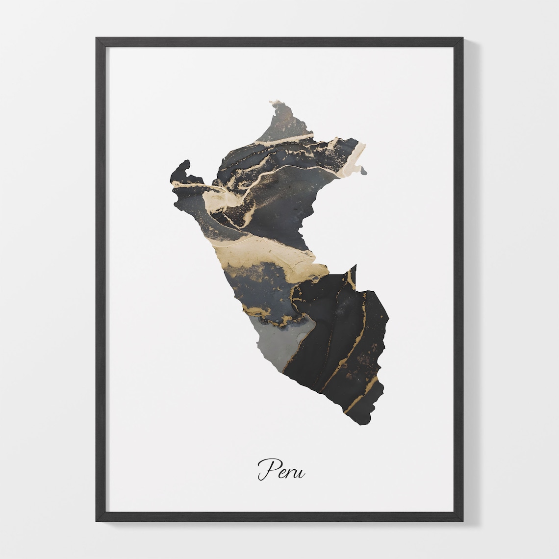 Peru Elegant Country Map Black Gold Marble Minimalist Poster