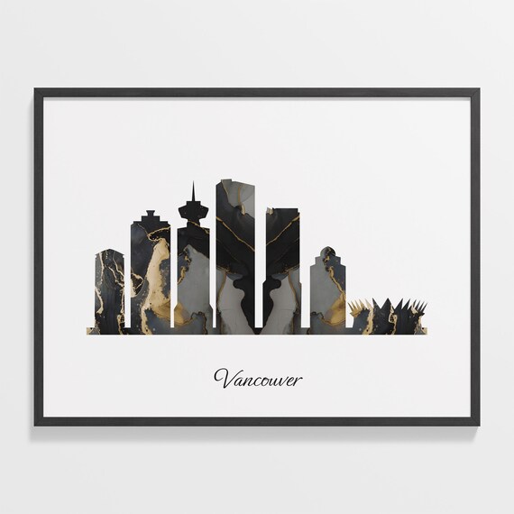 Vancouver Canada Black Gold Marble Skyline Silhouette Cityscape Poster