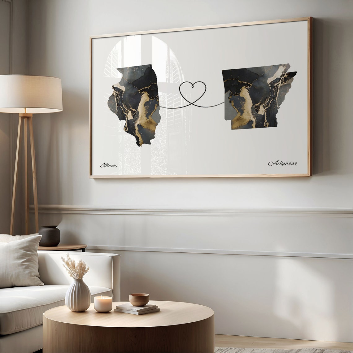 Illinois to Arkansas Long Distance Love Marble Map Art Poster - Image 2