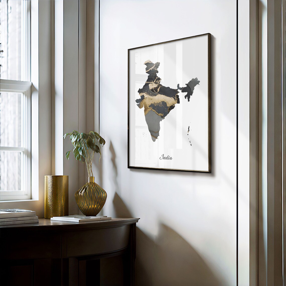 India Map Art Print, Elegant Black And Gold - Image 3