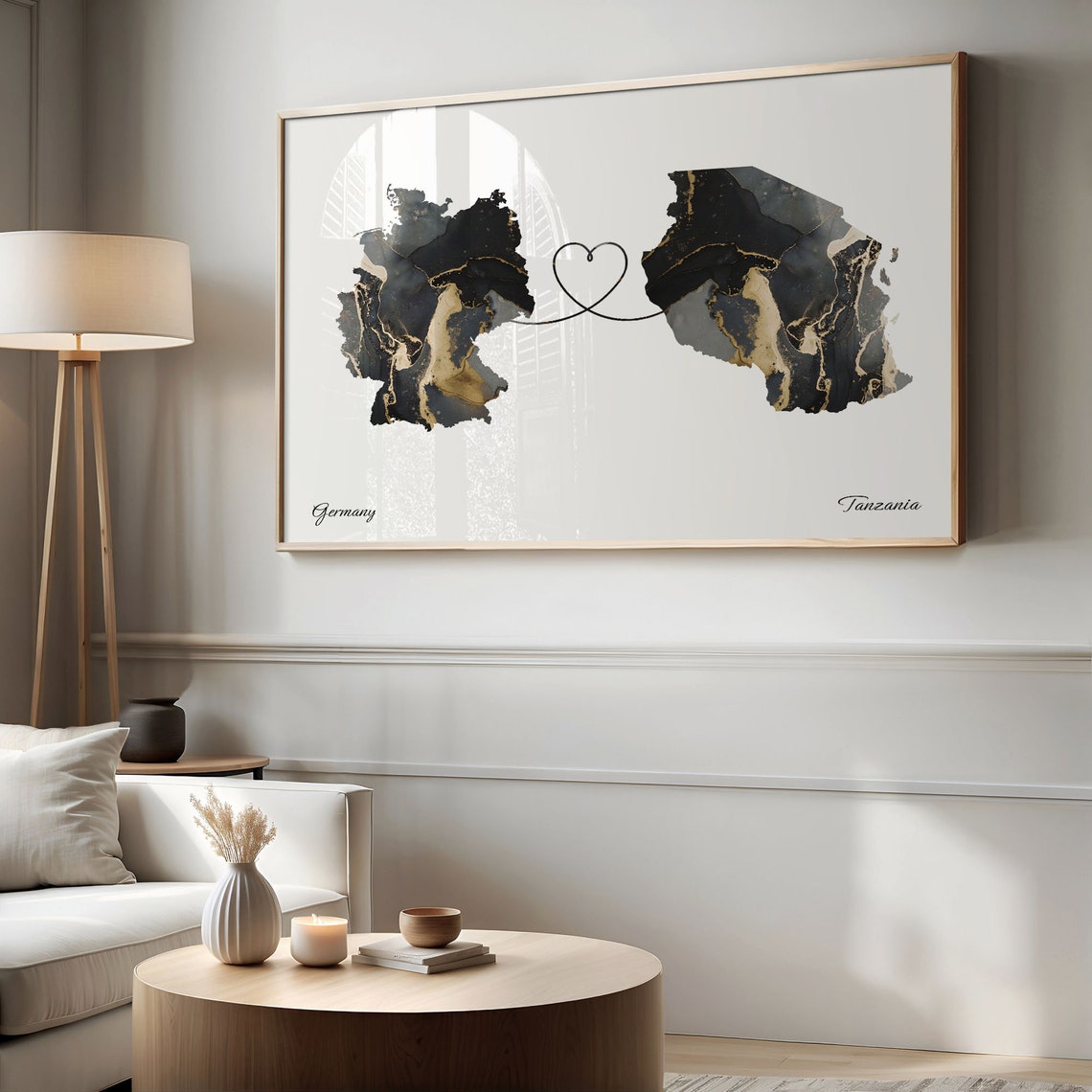 Germany Tanzania Heart Marble Map Couple Long Distance Poster - Image 2