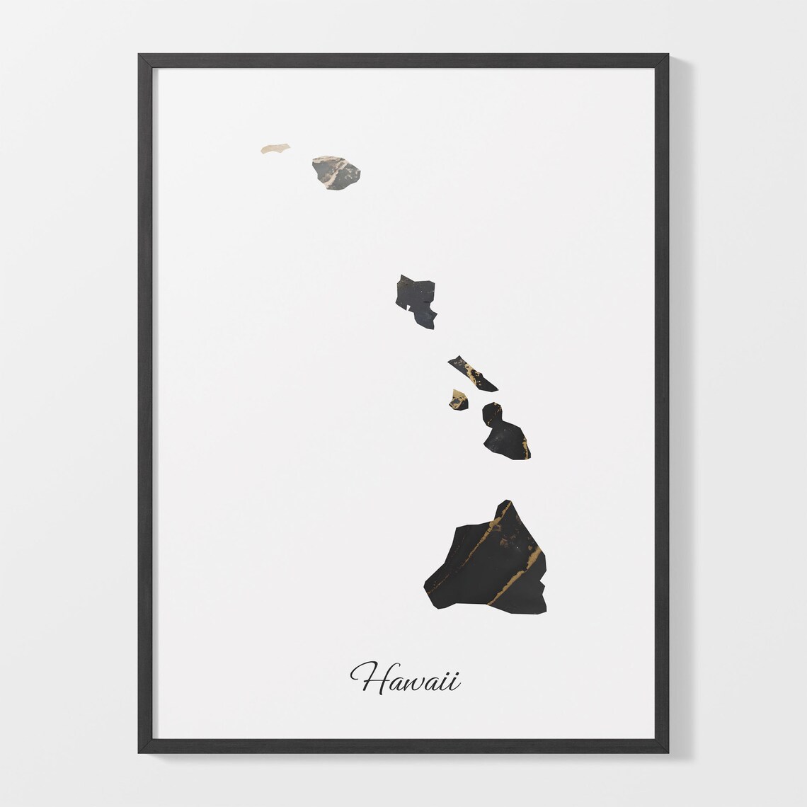 Hawaii Black and Gold Marble Silhouette State Map Art Poster
