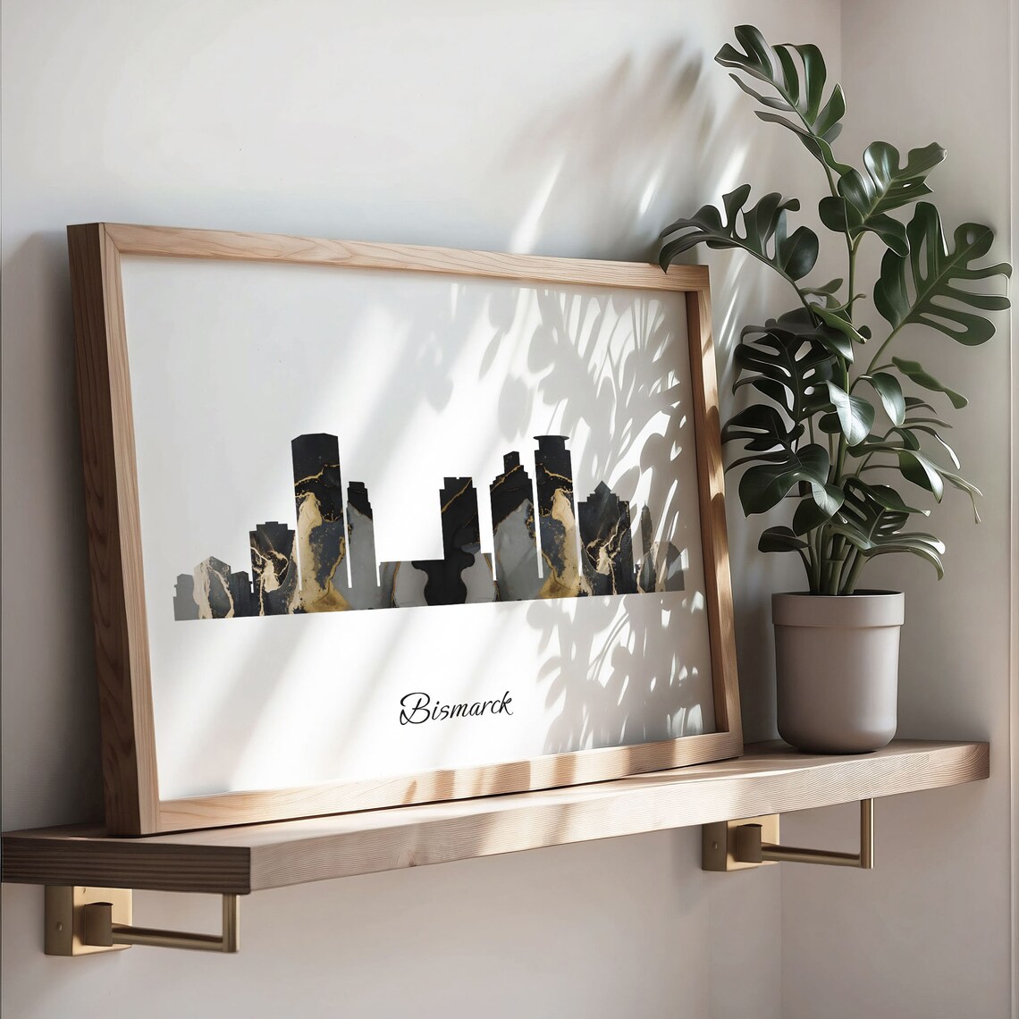Bismarck North Dakota USA Black Gold Marble Skyline Silhouette City Print - Image 3