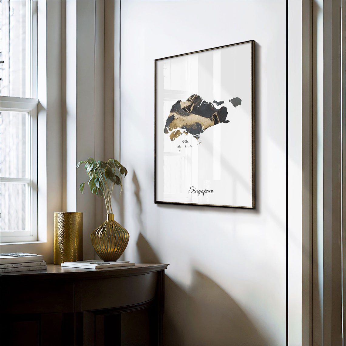 Singapore Stylish Black And Gold Marble Map Luxury Decor Art Poster - Image 3